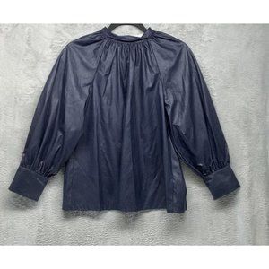 Rachel Comey Women’s Long Sleeve Faux Leather Tie Back Top   Navy XS